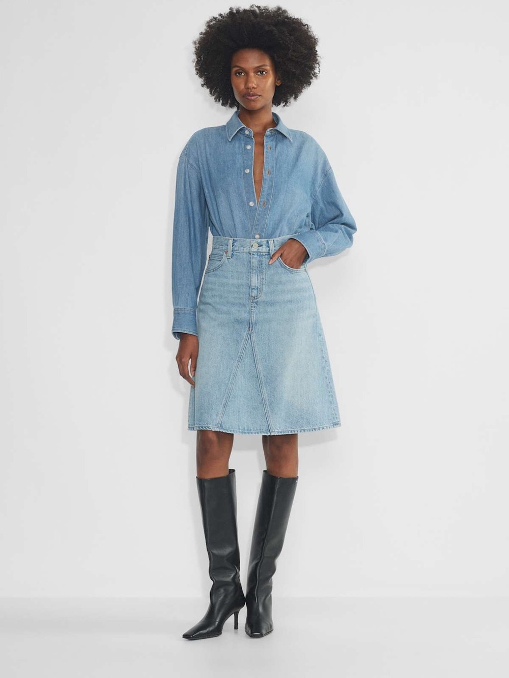 Denim Forum The ’90s Midi Denim Skirt